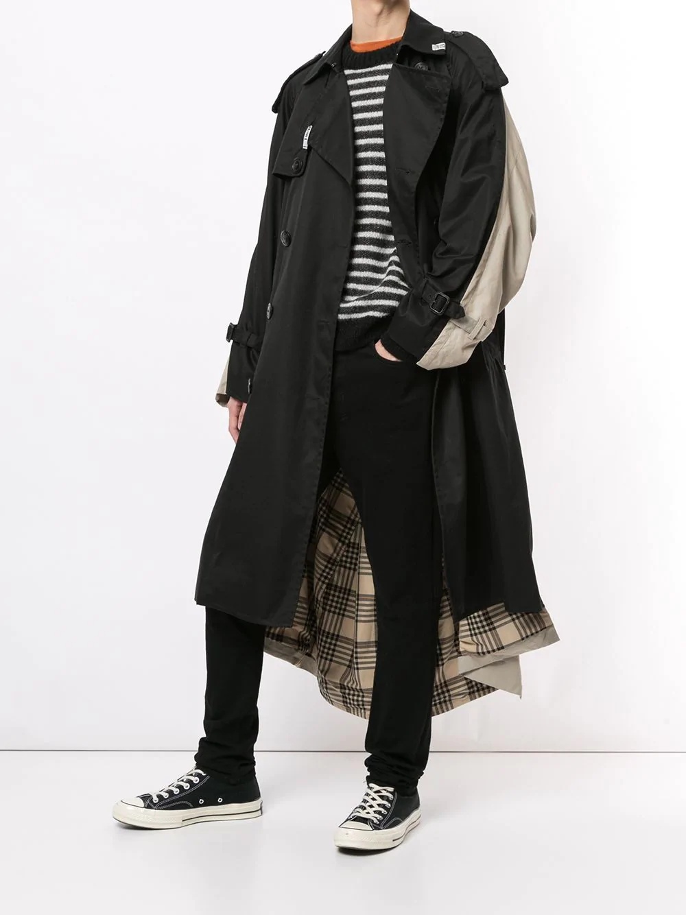 double-breasted panelled trench coat - 2