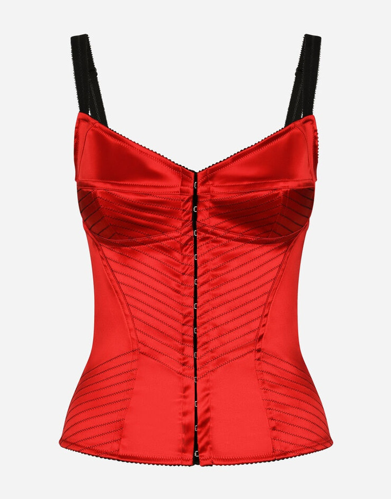 Satin corset with top-stitching and hook-and-eye fastenings 1