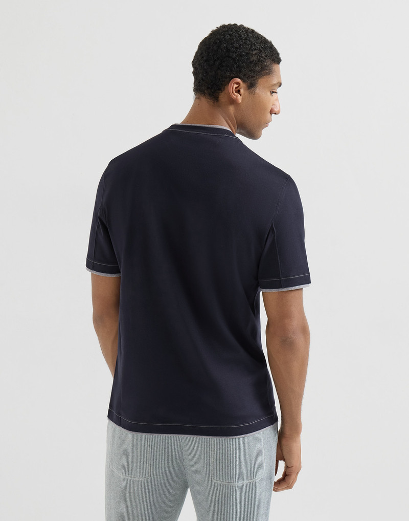 Cotton jersey crew neck T-shirt with logo and faux-layering 3