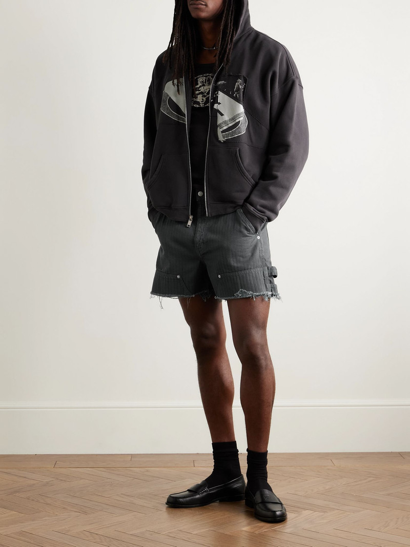 Enfants Riches Déprimés Slim-Fit Distressed Herringbone Denim Shorts Black outlook