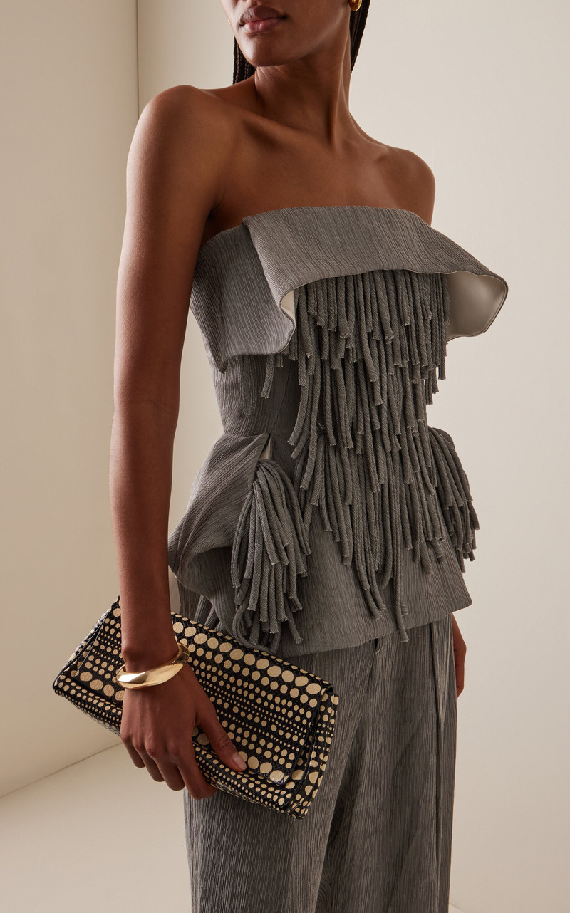 MATICEVSKI Fringe Utility Strapless Peplum Top grey outlook