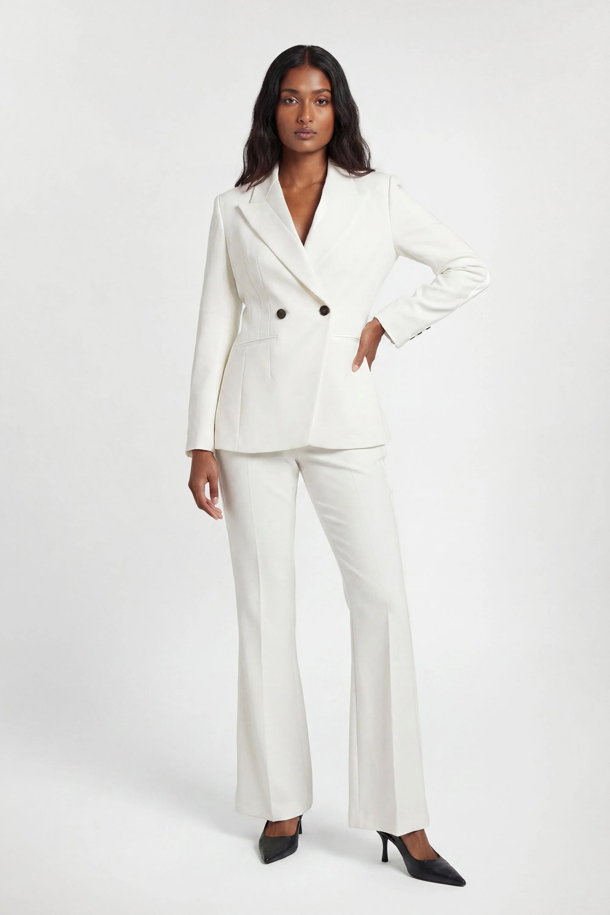 Petite Compact Stretch Satin Side Tailored Straight Leg Trouser - 1
