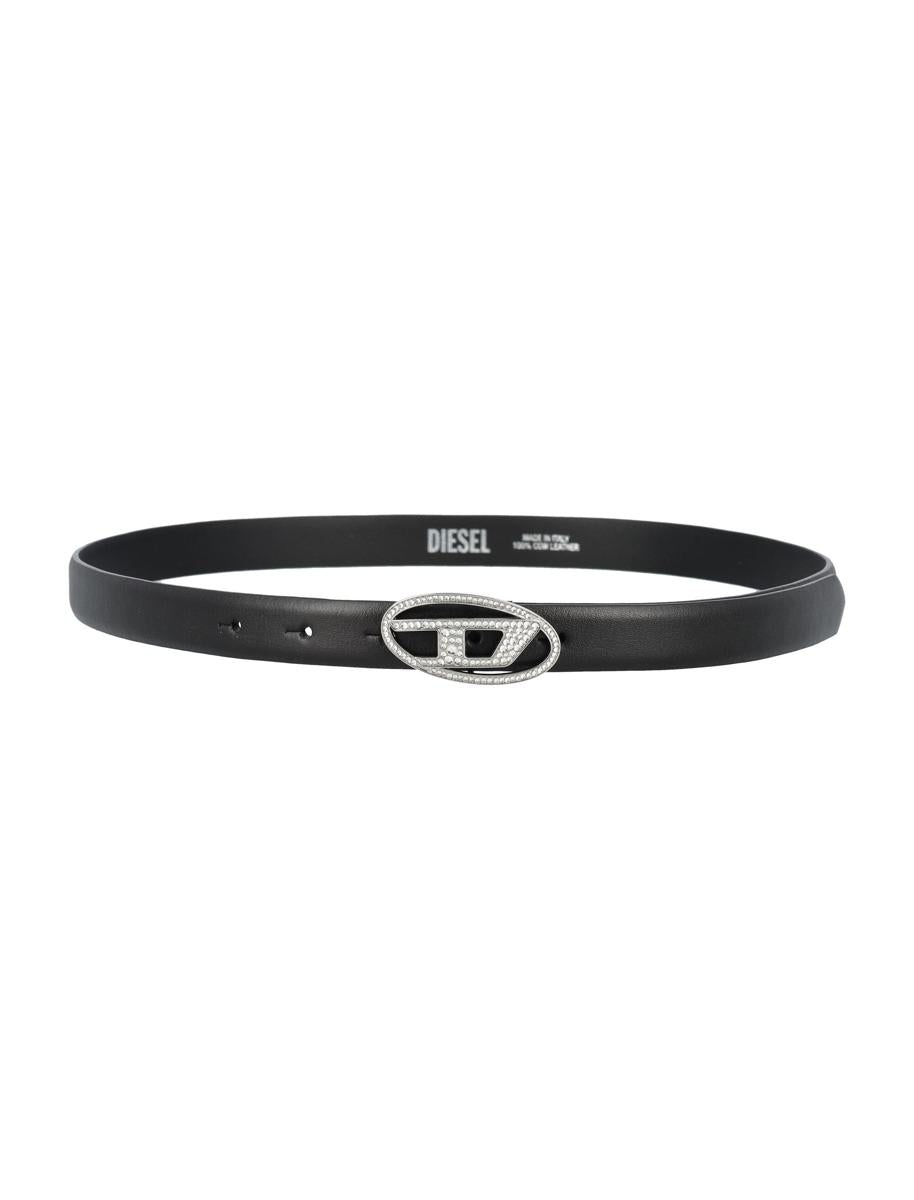 【DIESEL】b-1dr strass 20 Women's 1.9cm slim leather belt with crystal buckle | Black