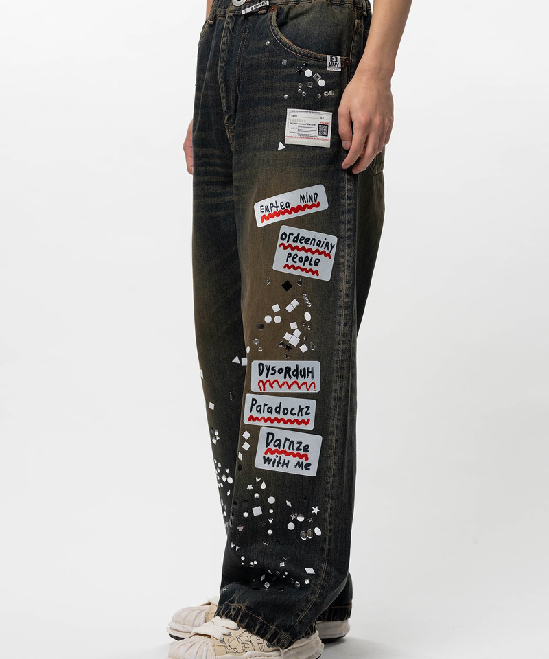 Embellished Sticker Denim Pants 12
