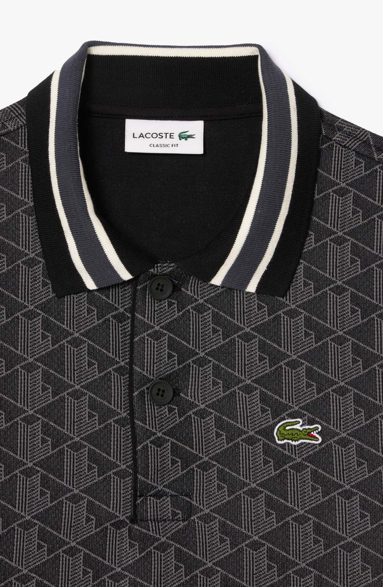 Lacoste Monogram Jacquard Polo in Black Graphite at Nordstrom - 7