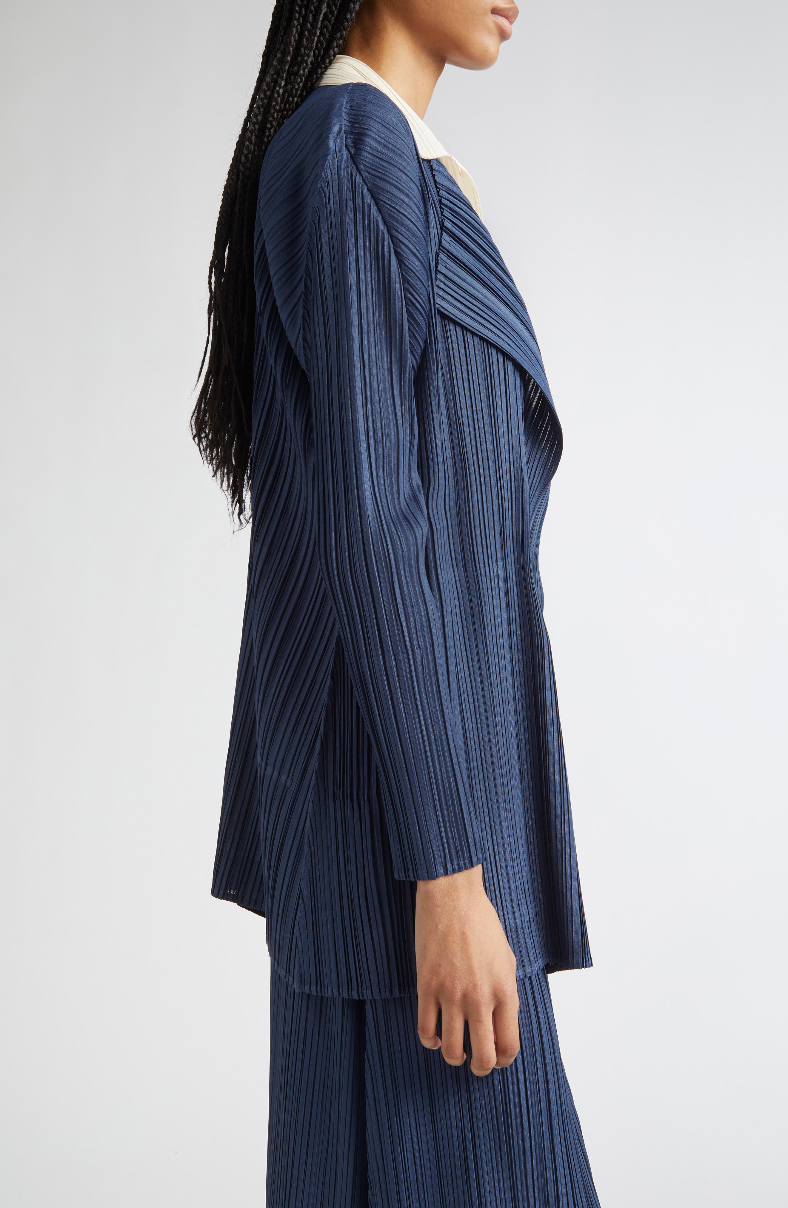 Pleats Please Issey Miyake Mellow Pleated Jacket in Navy at Nordstrom - 4