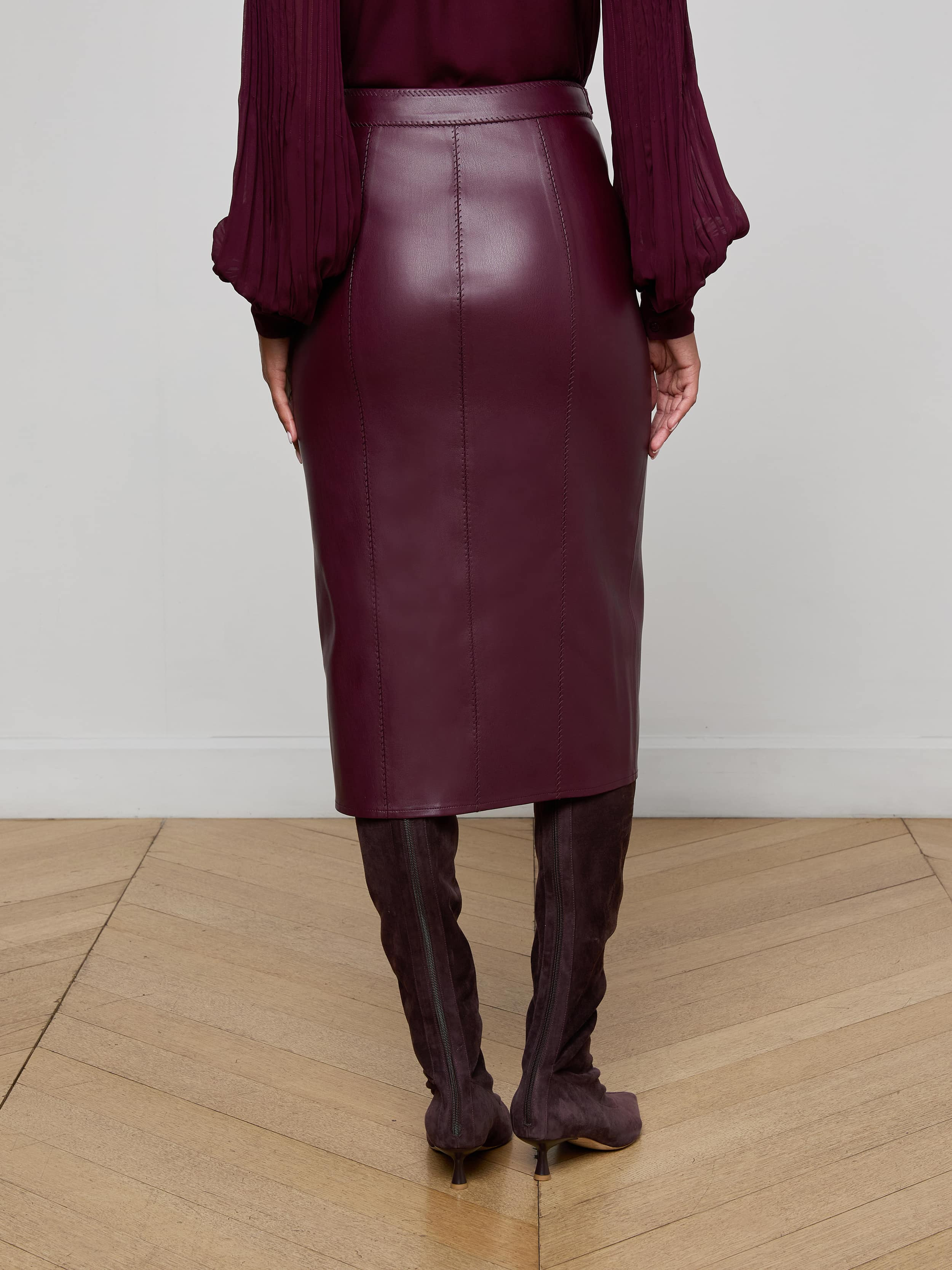 Arlette Vegan Leather Midi Skirt - 6
