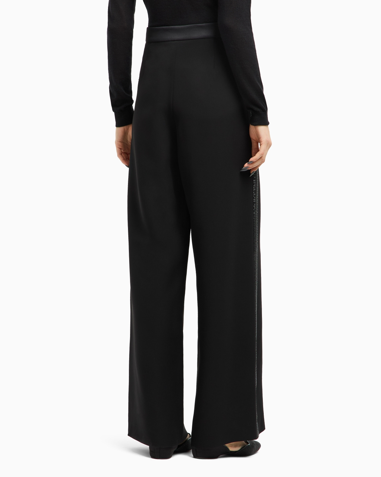 WIDE-LEG SILK TROUSERS WITH RHINESTONE DETAILS - 3