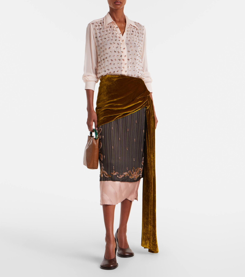 Dries Van Noten Draped velvet midi skirt outlook