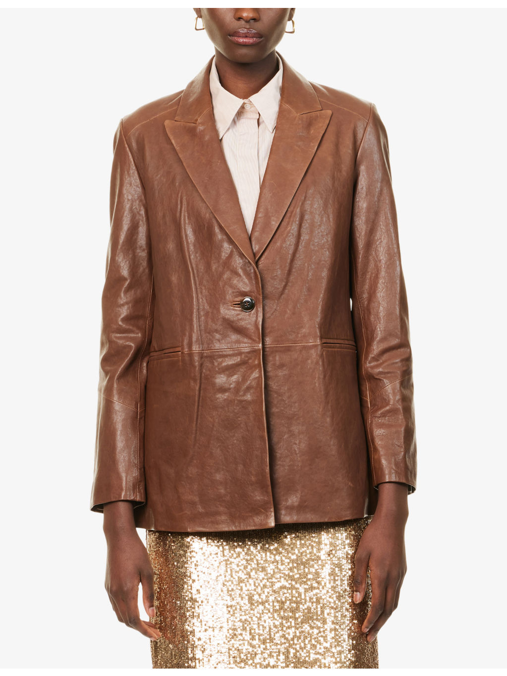 James Peak-Lapels Leather Blazer - 3