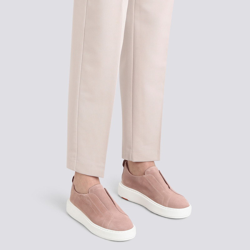 Santoni Women's pink suede slip-on sneaker outlook