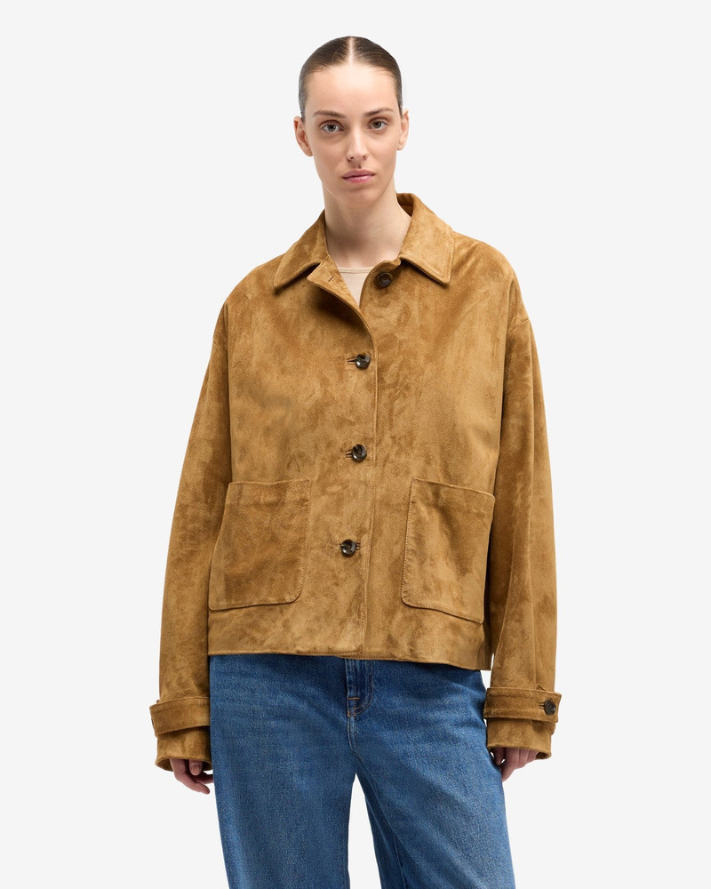 7 For All Mankind Suede Cropped Chore Jacket in Tobacco outlook