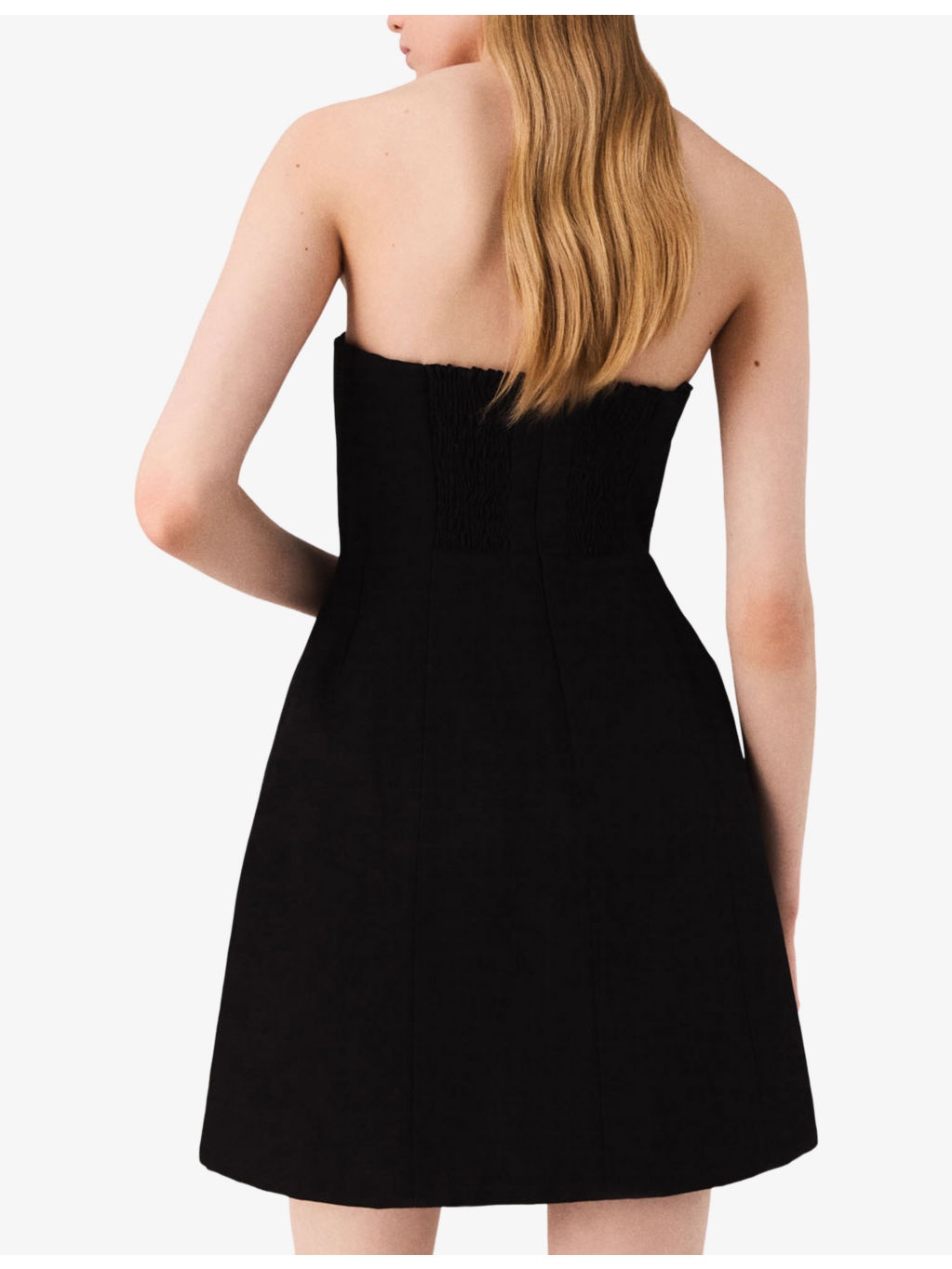 Shirred-Back Flared-Skirt Strapless Linen Mini Dress - 4