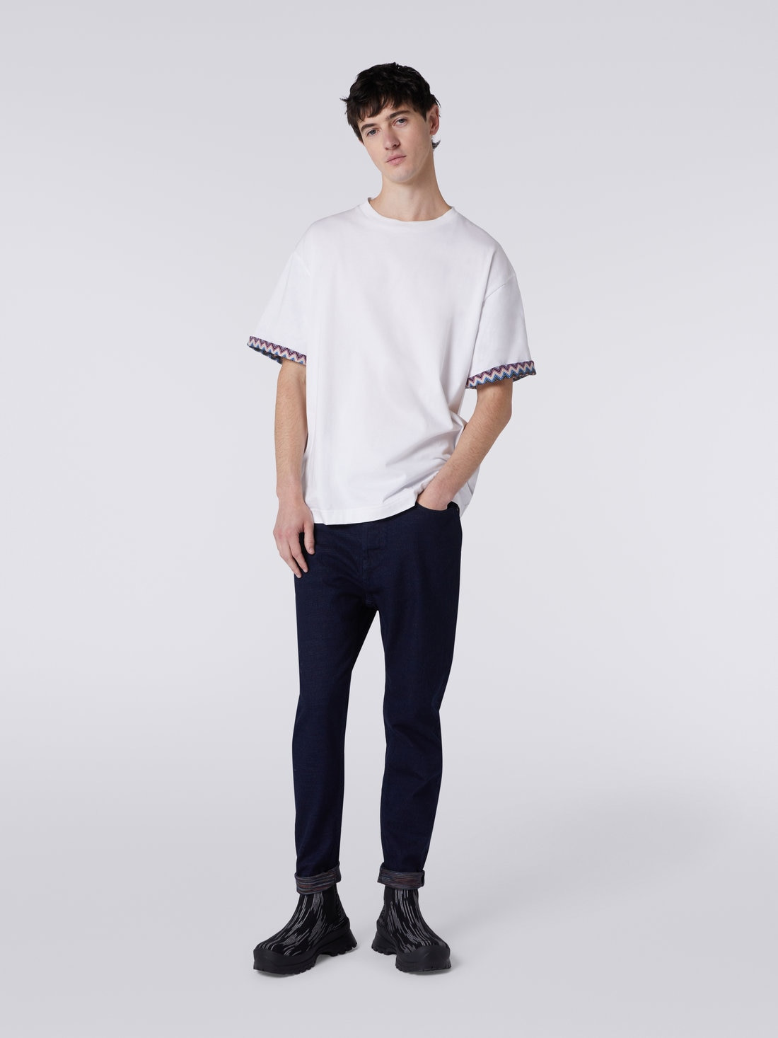 Cotton jersey T-shirt with zigzag turn-ups - 2
