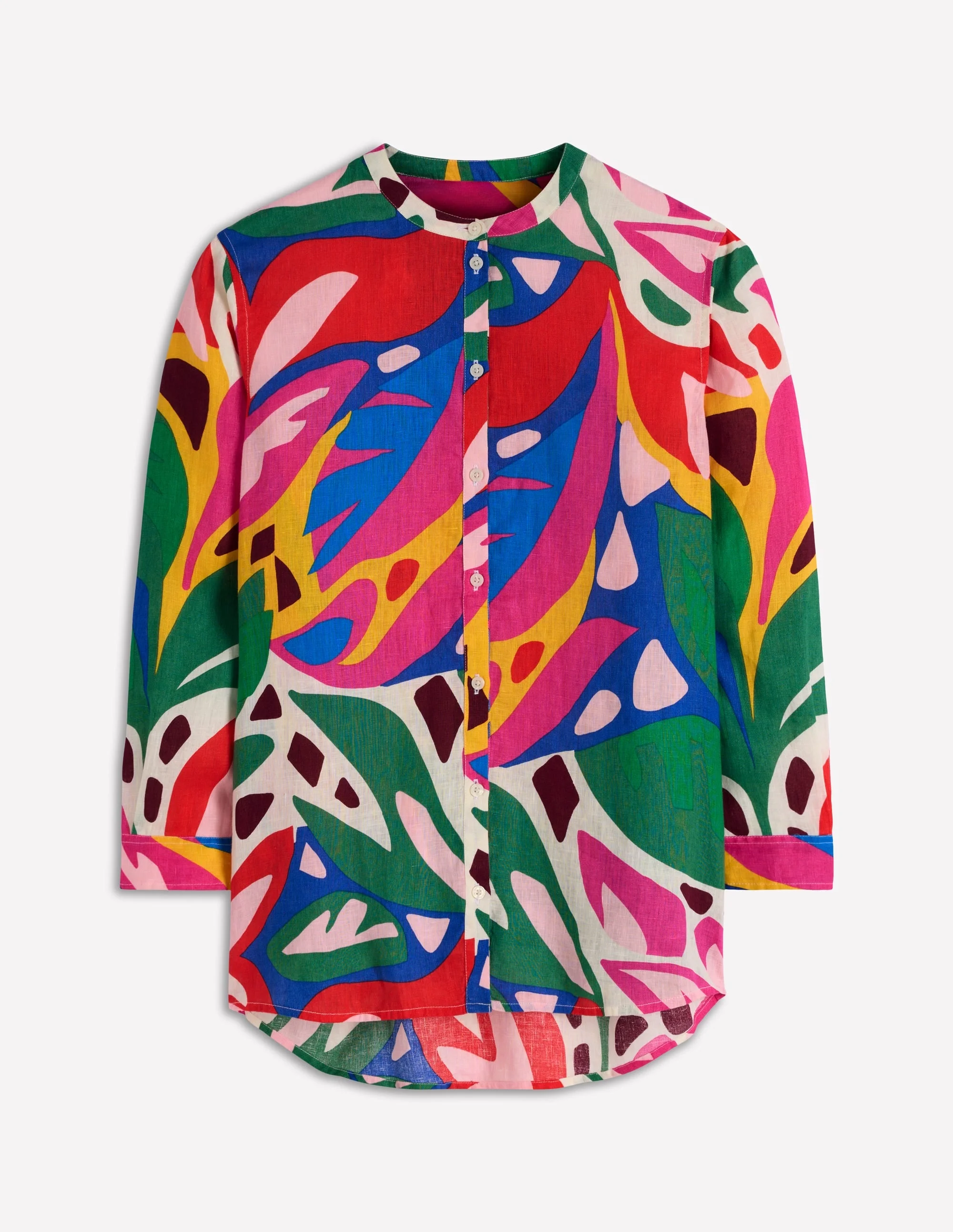 Longline Linen Shirt-Multi, Leafy Cascade - 1