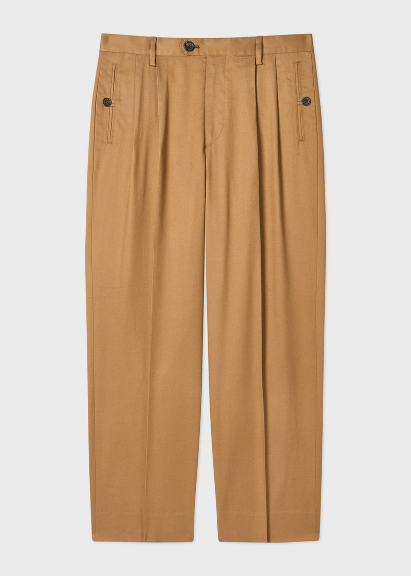 Tan Double-Pleat Wide Leg Trousers 1