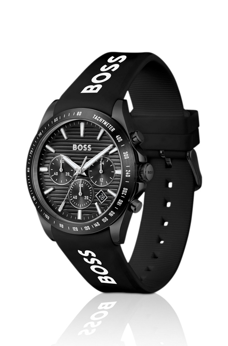 BOSS SILICONE-STRAP WATCH WITH BLACK DIAL outlook
