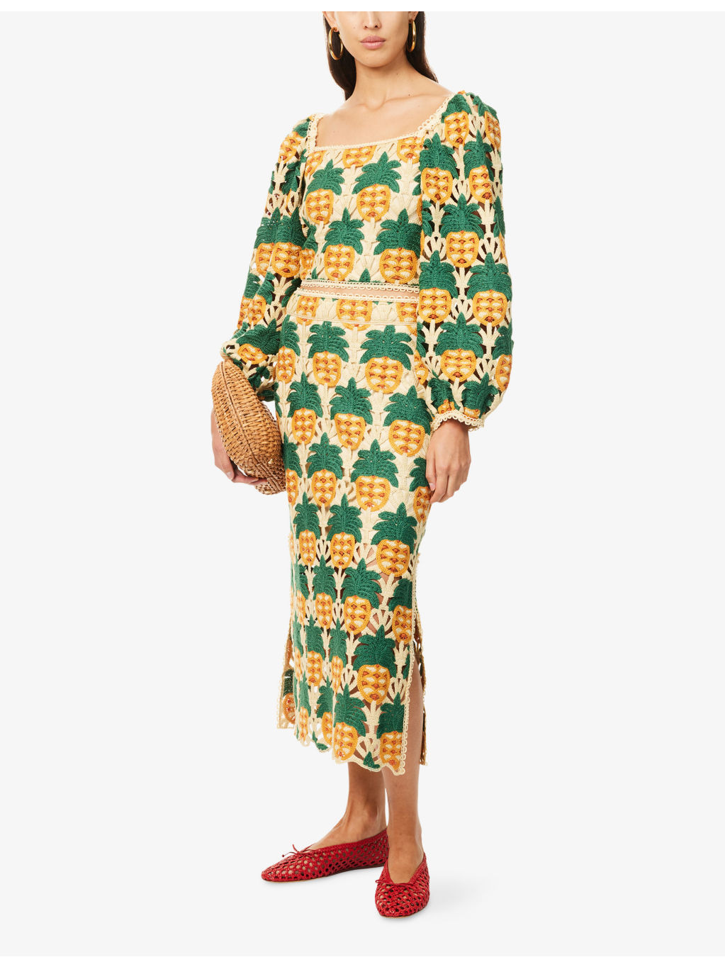 Pineapple Crochet Woven Midi Skirt - 2