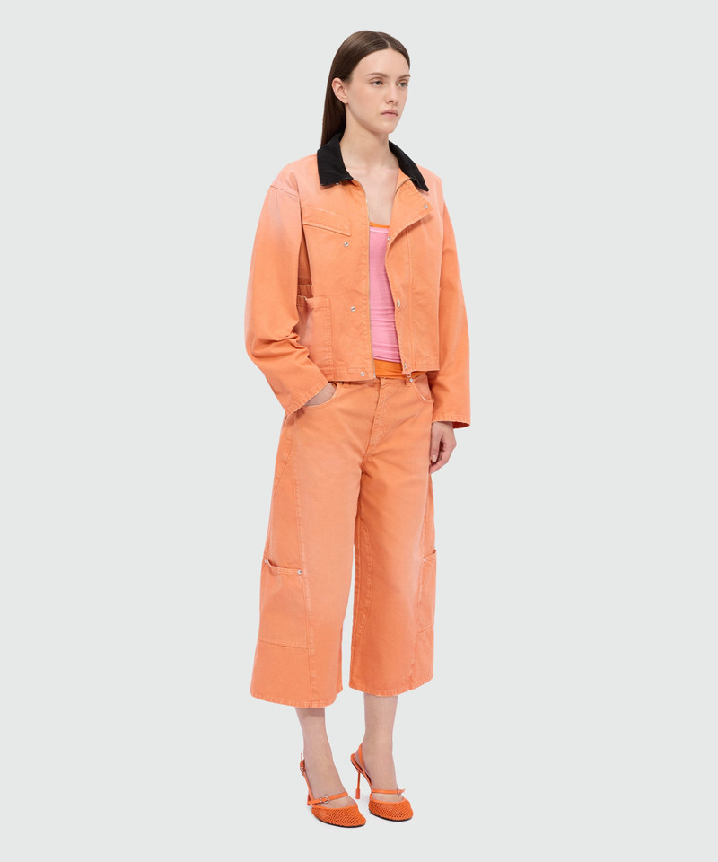 Orange cotton canvas culottes with aged-effect wash 4