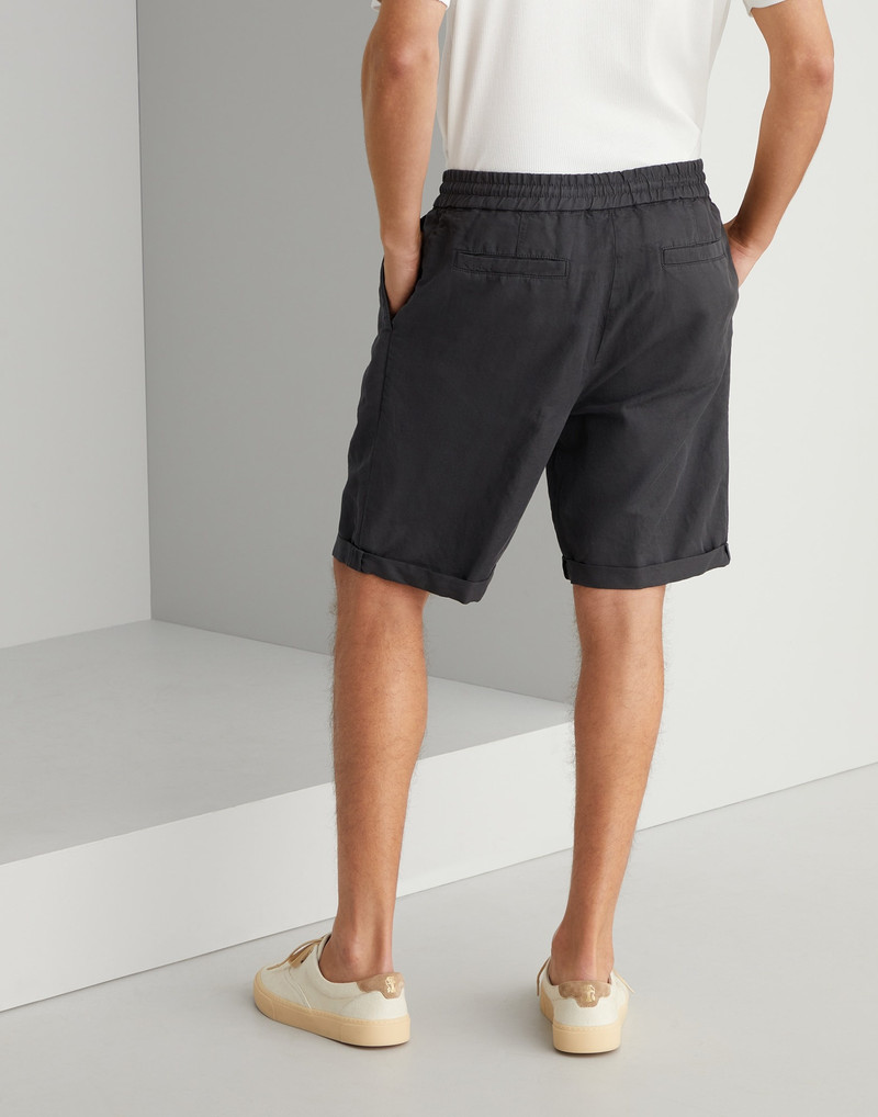 Brunello Cucinelli Garment-dyed Bermuda shorts in twisted linen and cotton gabardine with drawstring and double pleats outlook