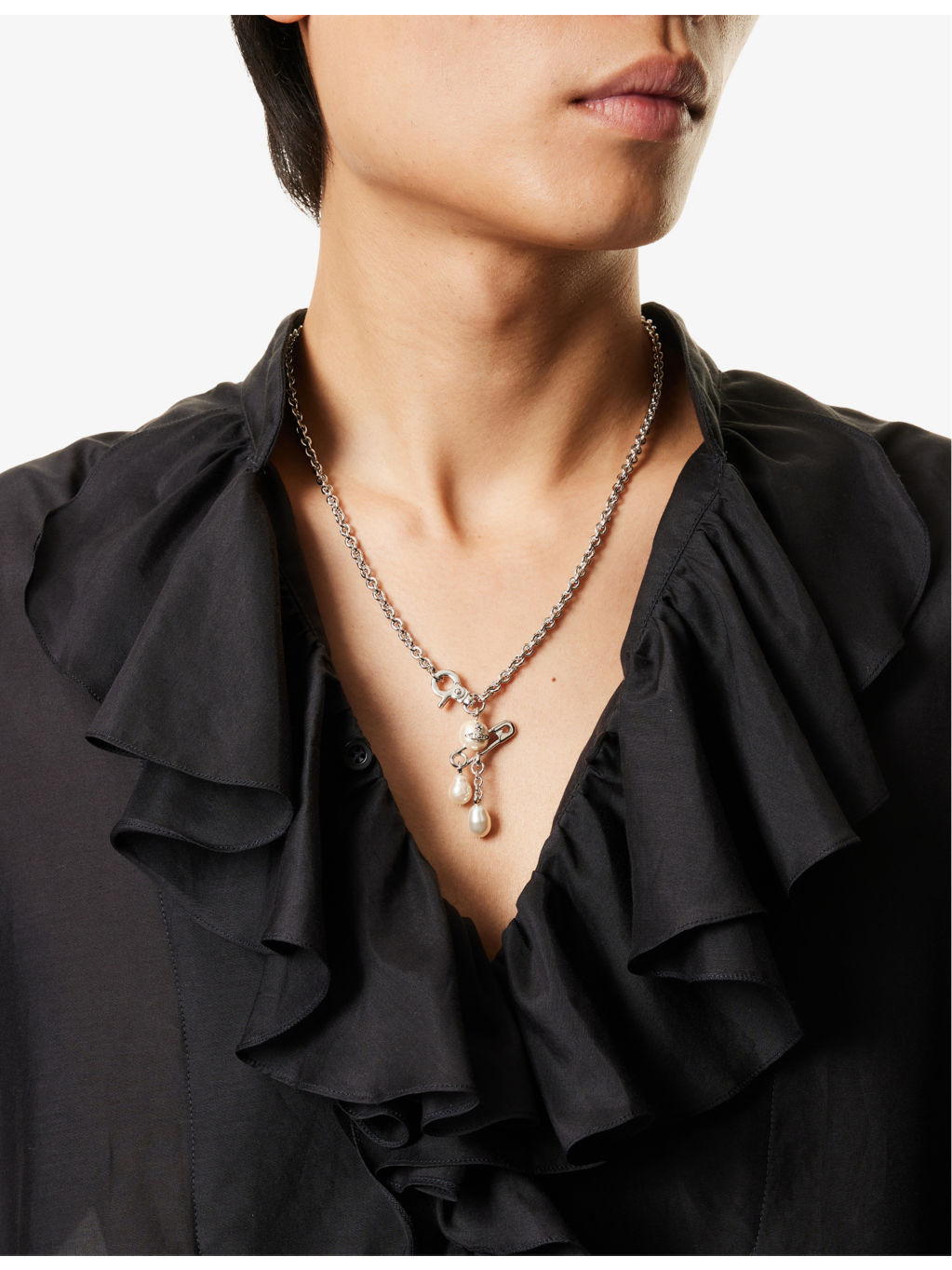 Man. Claude Small Platinum-Plated Brass and Faux-Pearls Pendant Necklace - 2