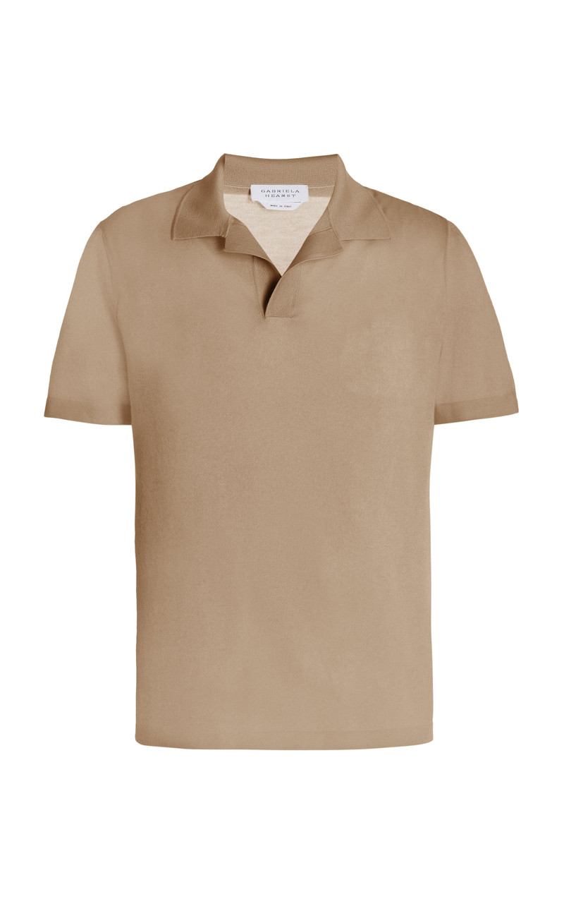 Stendhal Knit Short Sleeve Polo in Camel Cashmere 1