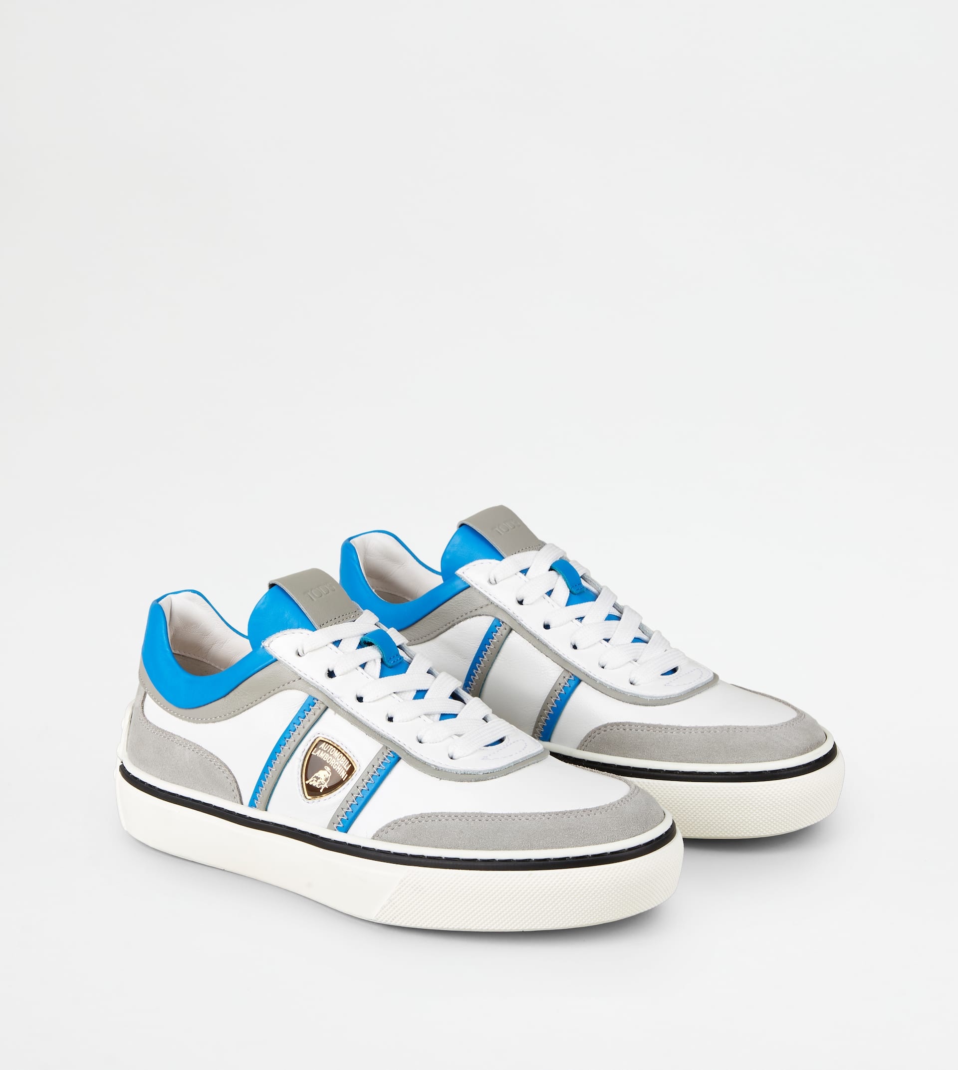 SNEAKERS IN LEATHER - GREY, WHITE, LIGHT BLUE - 3