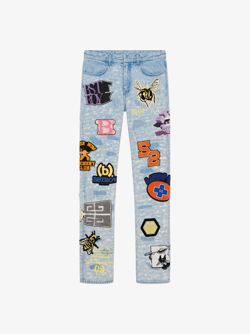REGULAR FIT JEANS IN DESTROYED DENIM WITH PATCHES 1