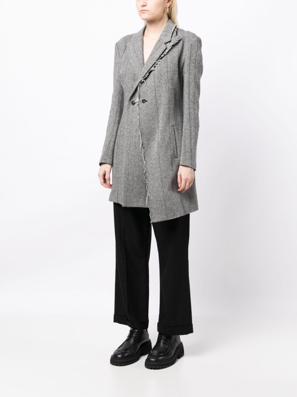 asymmetric herringbone double-breasted blazer - 3