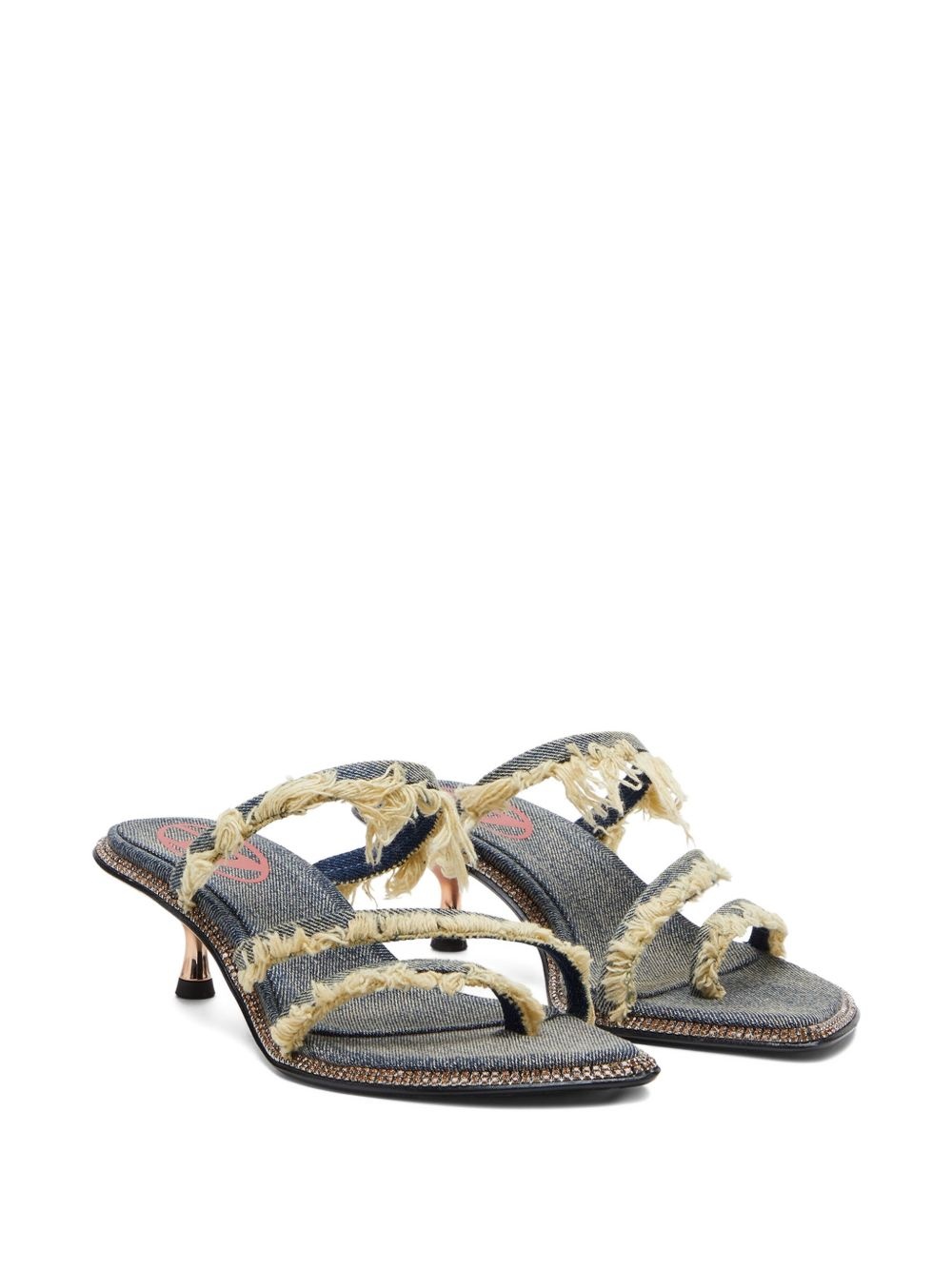 45mm D-Havanna frayed denim crystal-embellished sandals - 5