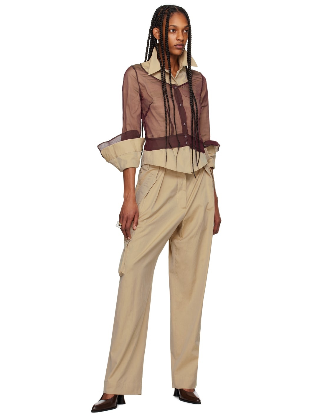 Beige Pleated Trousers - 4