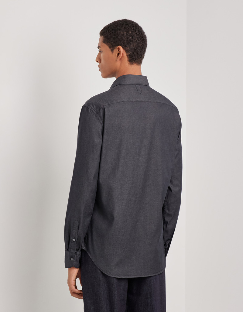 BLACK CASUAL DENIM SHIRT WITH NARROW POINTED COLLAR 3