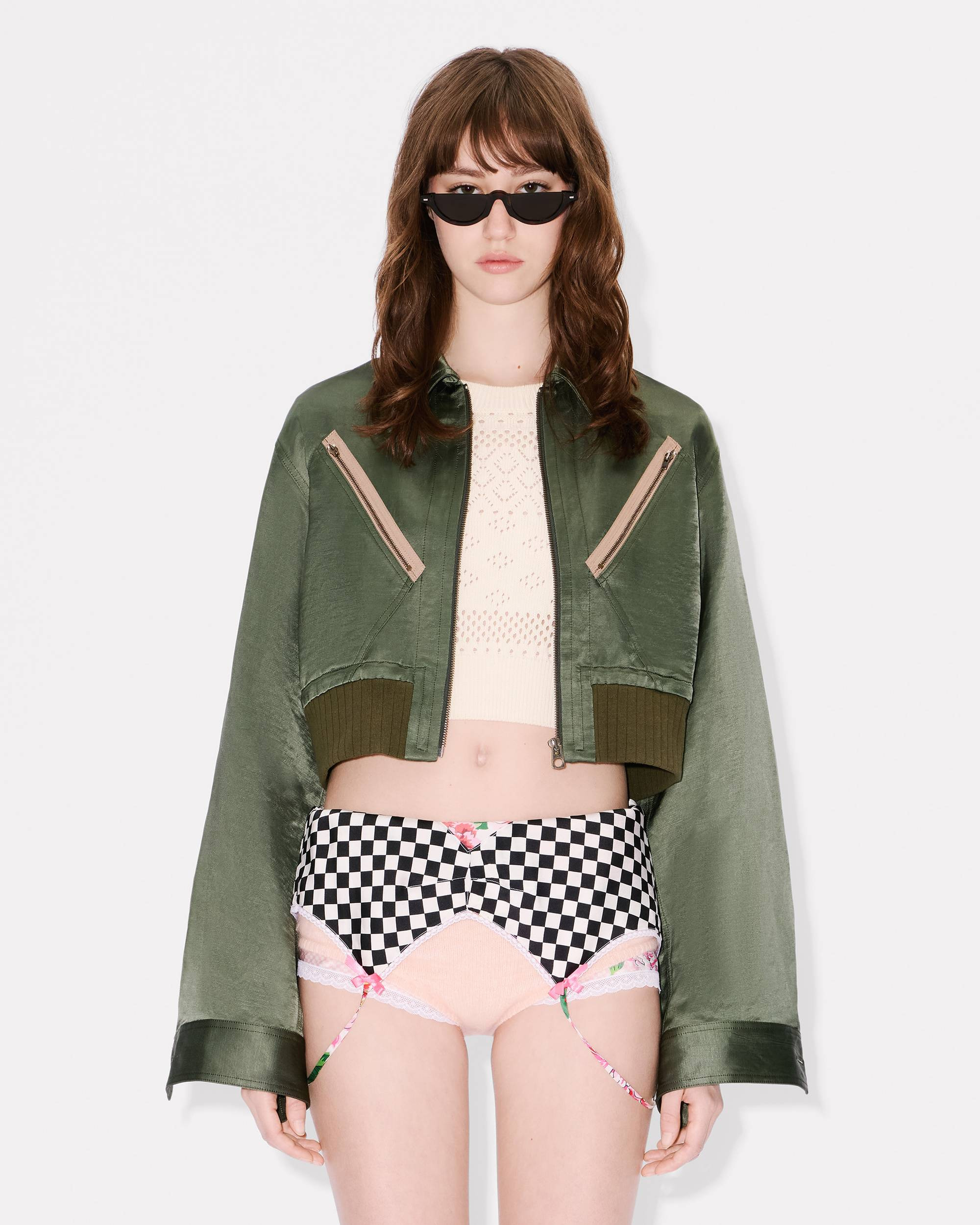 Cropped bomber in satin linen - 4