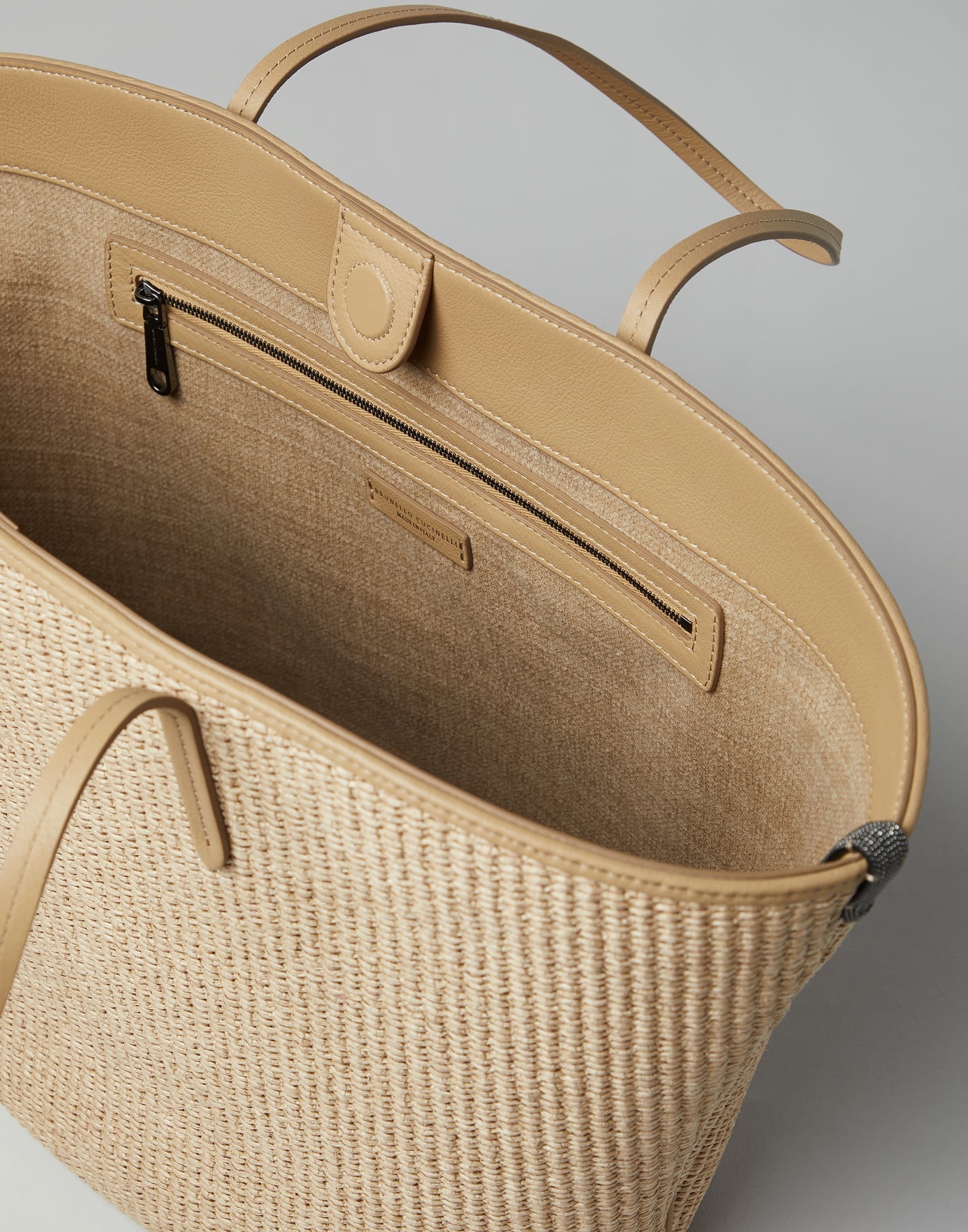 Techno cotton raffia shopper bag with monili - 5