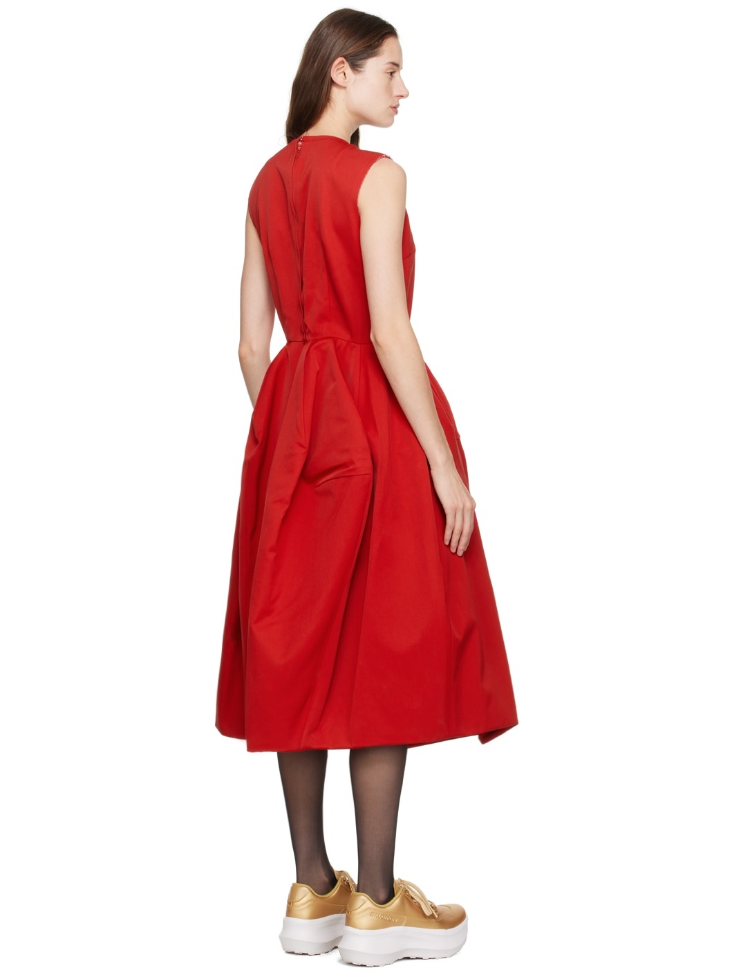 Red Structured Midi Dress - 3