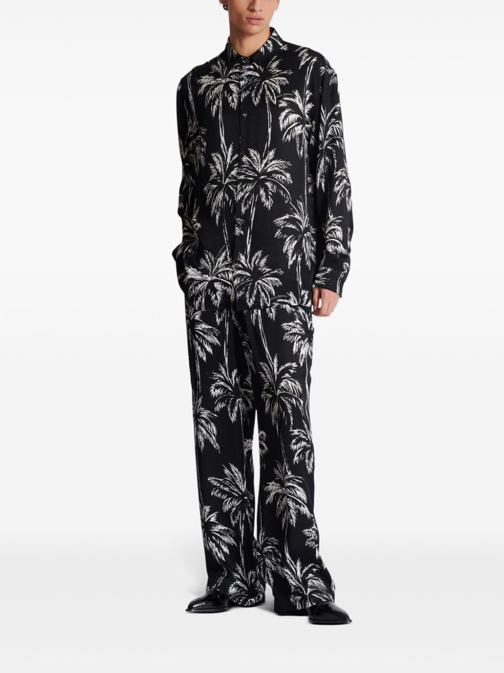 palm tree-print satin trousers - 2