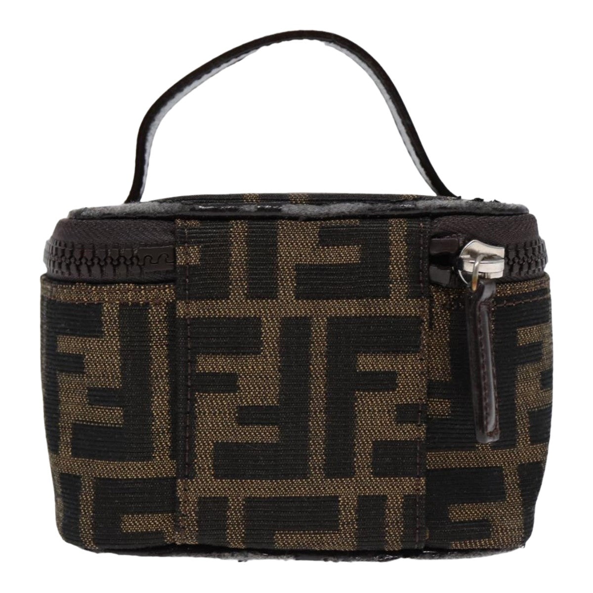 FENDI Zucca Canvas Vanity Hand Bag Brown Black Silver - 2