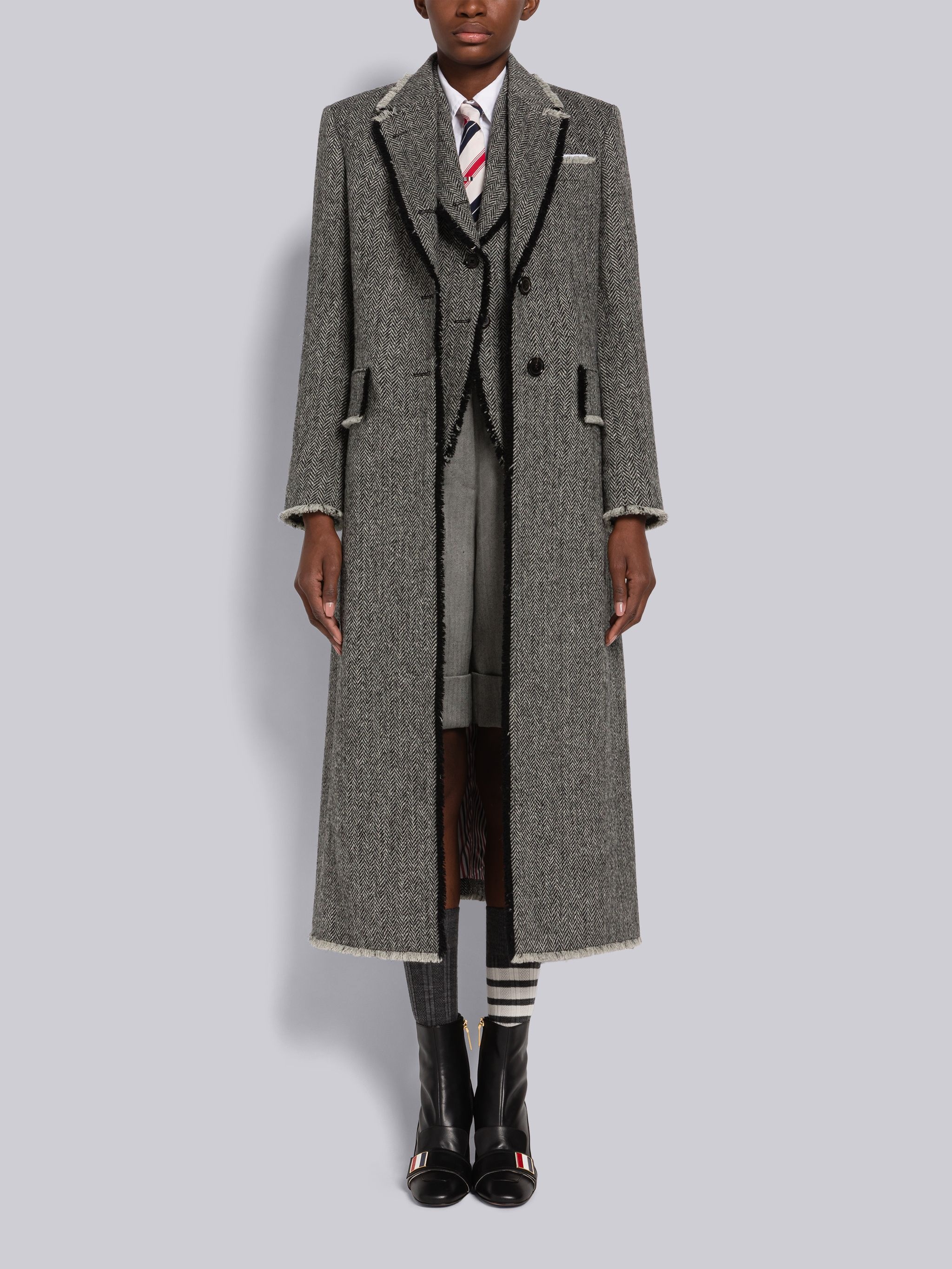 Herringbone Harris Tweed Frayed Back Tab Sport Coat - 4