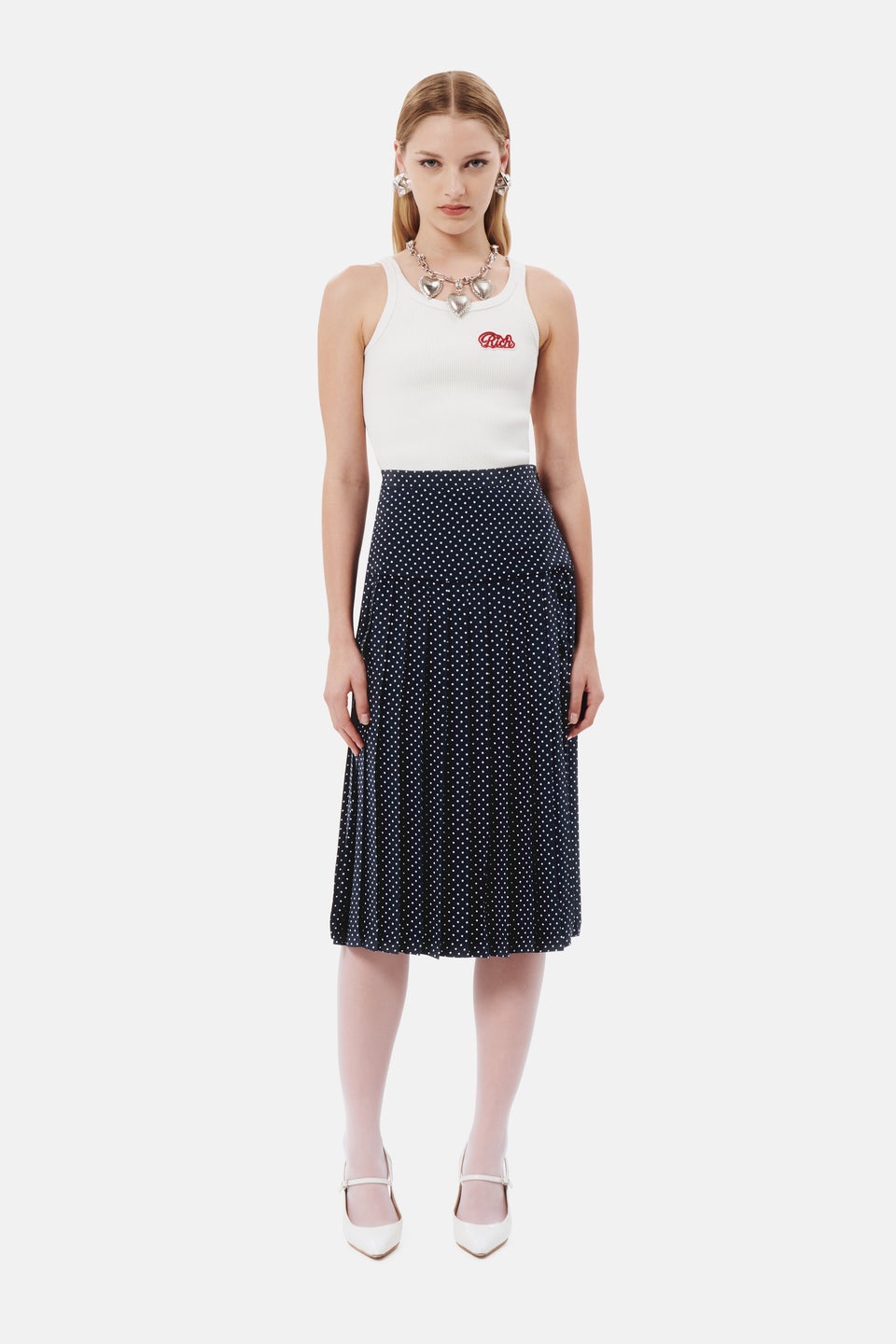 POLKA DOT SILK PLEATED SKIRT - 4