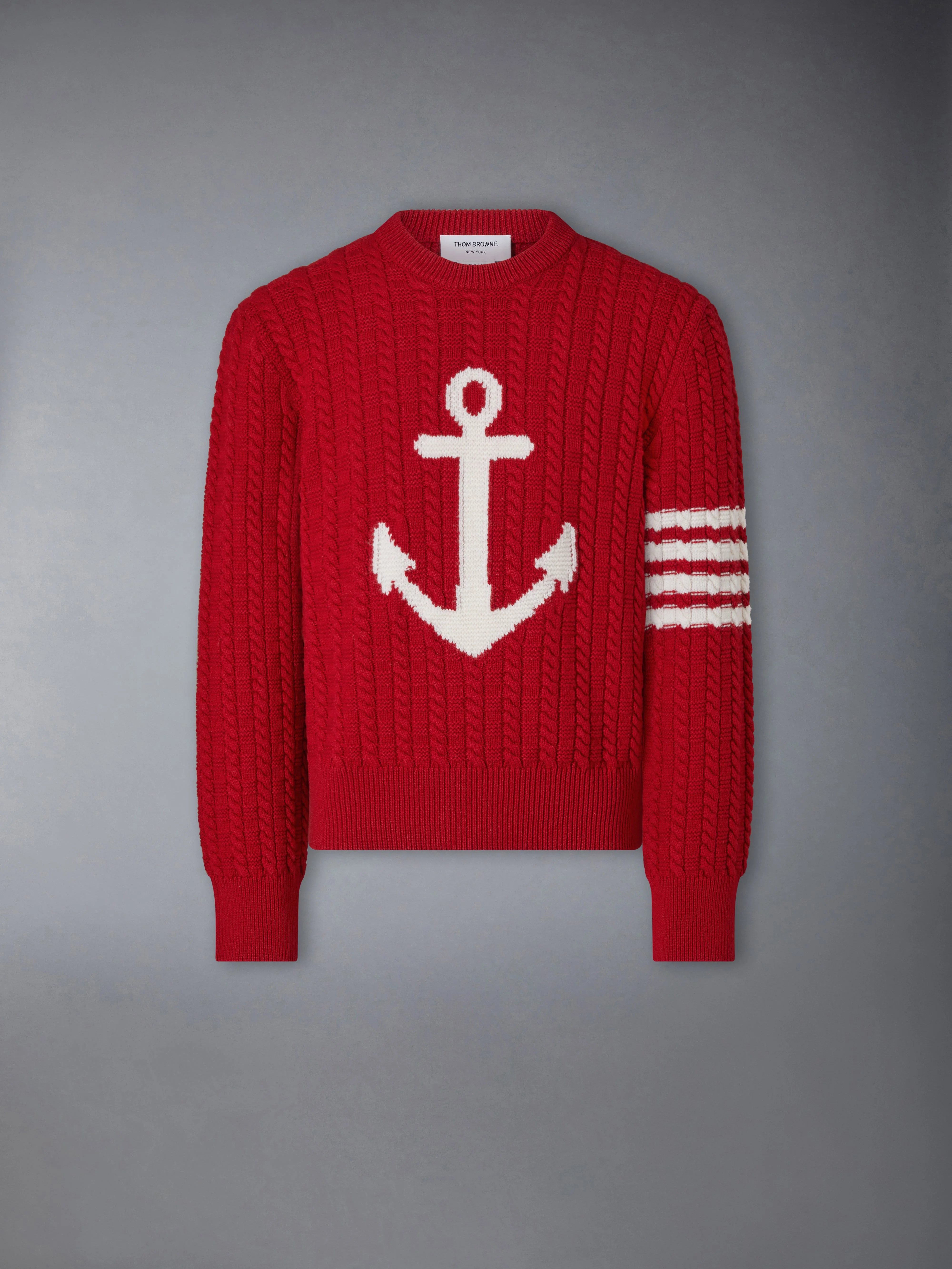 MERINO WOOL 4-BAR INTARSIA ANCHOR PULLOVER - 1