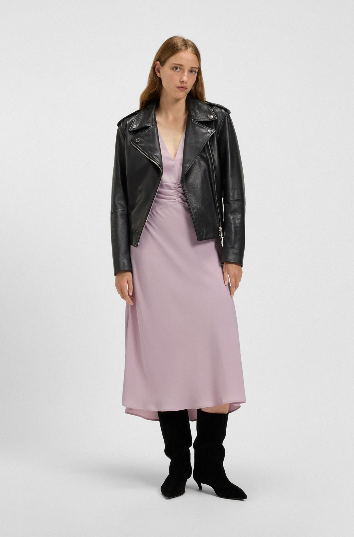 CRINKLE-SATIN DRESS WITH GATHERED FRONT - 2