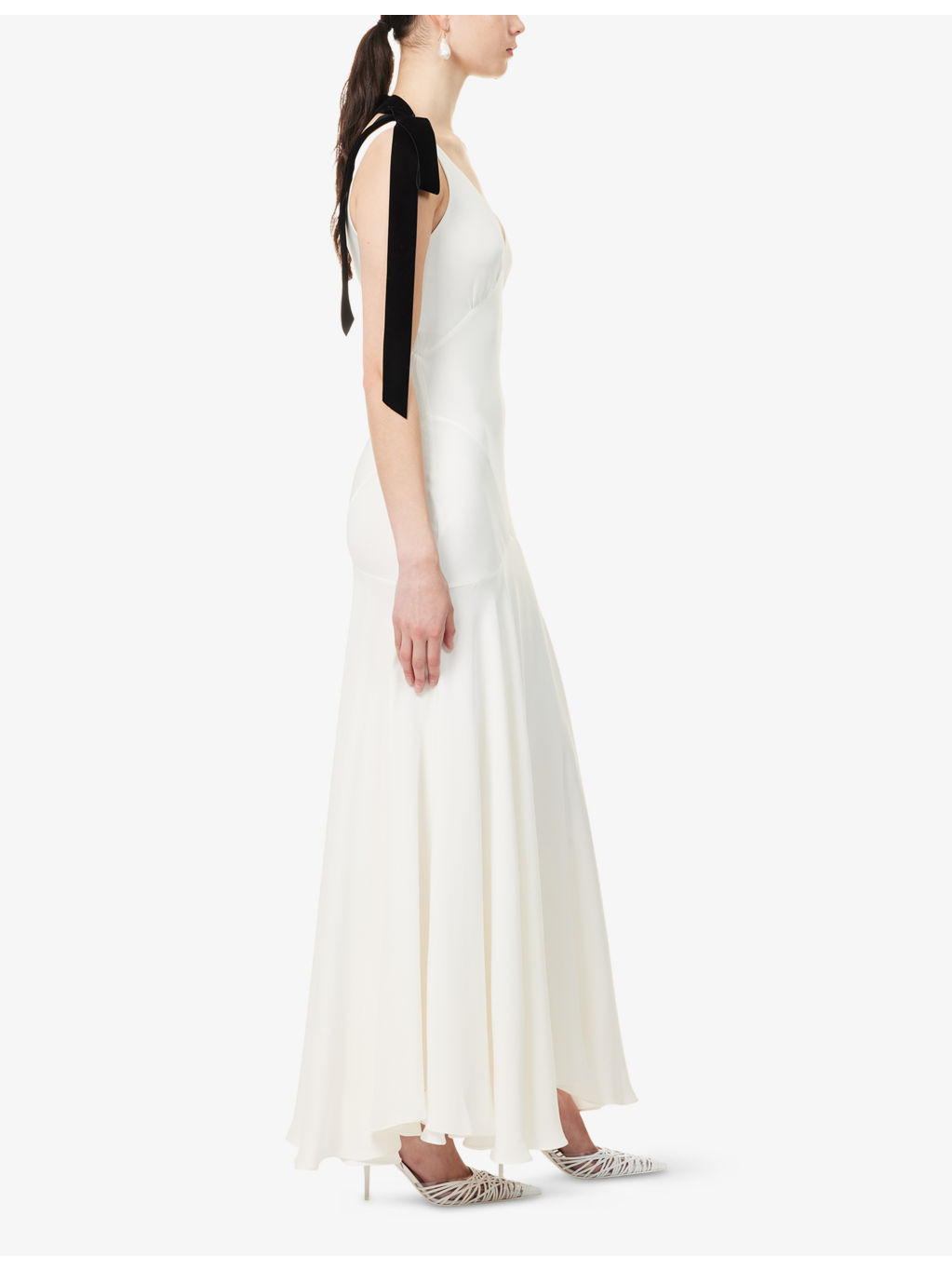Bias V-Neck Silk Maxi Dress - 3