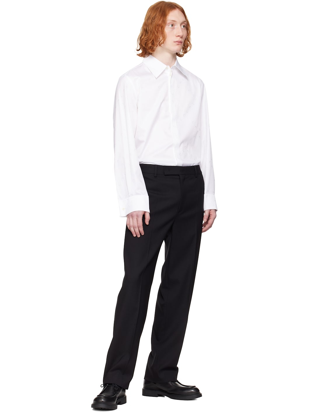 White 'MS' Jacquard Poplin Button Up Shirt - 5