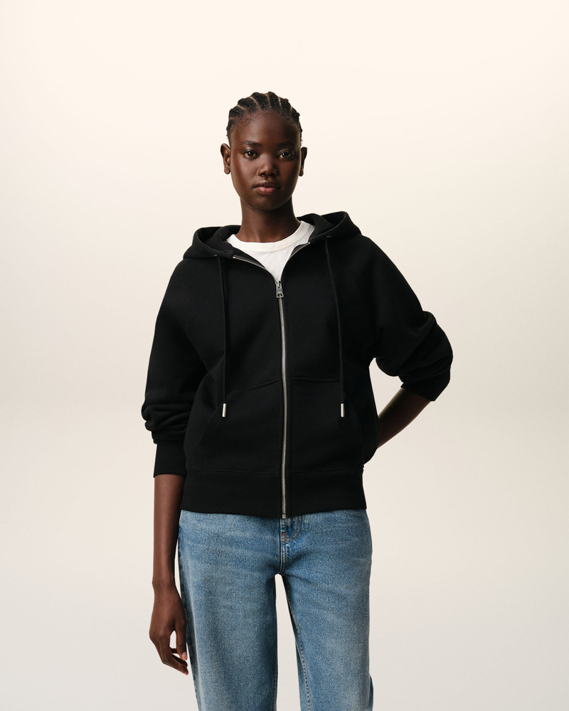 AMI Paris BLACK COTTON EMBOSSED AMI DE COEUR ZIPPED HOODIE outlook