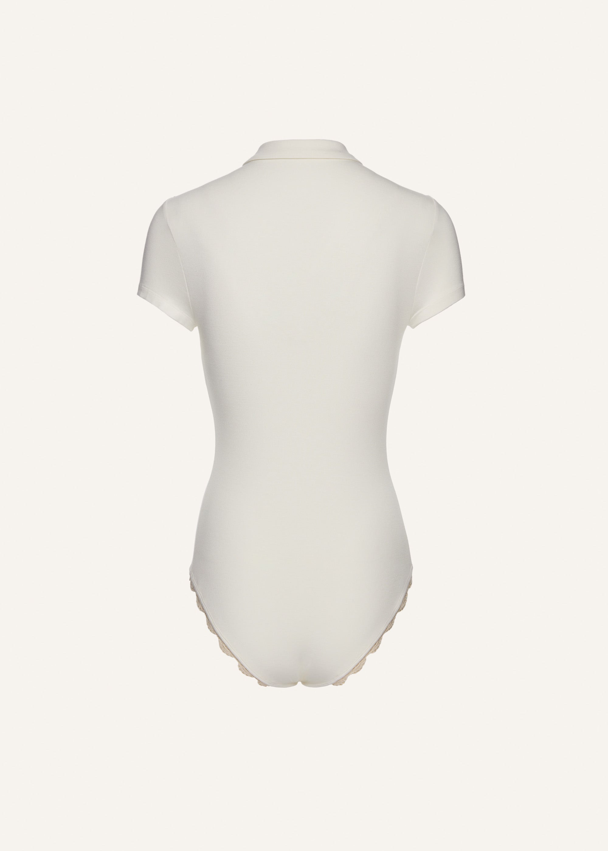Lace-detail polo bodysuit in cream - 2