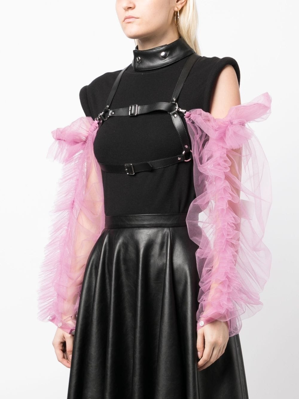 tulle-sleeve leather harness top - 3
