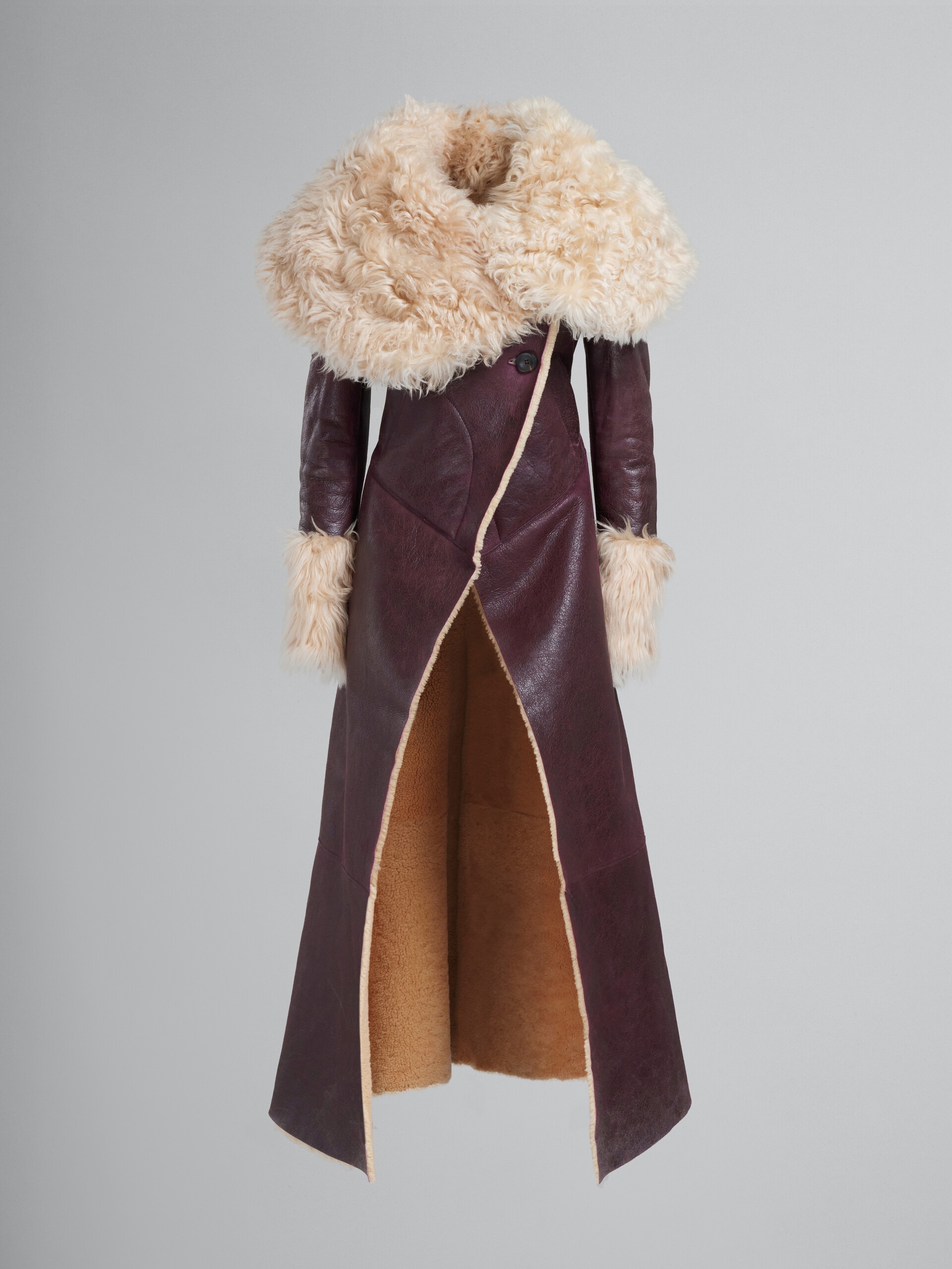 BURGUNDY SHEARLING COAT - 1
