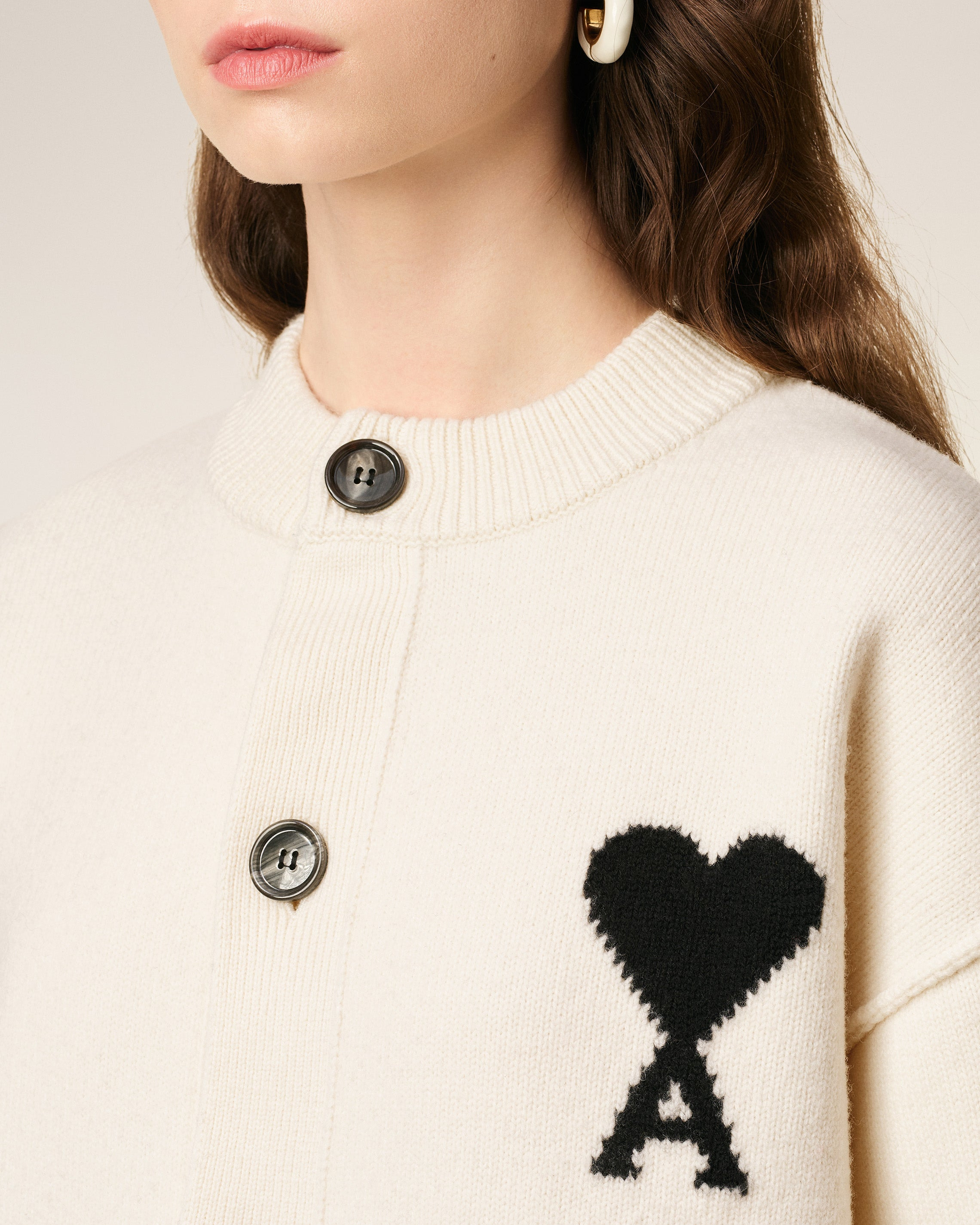 WHITE WOOL AMI DE COEUR CARDIGAN - 4