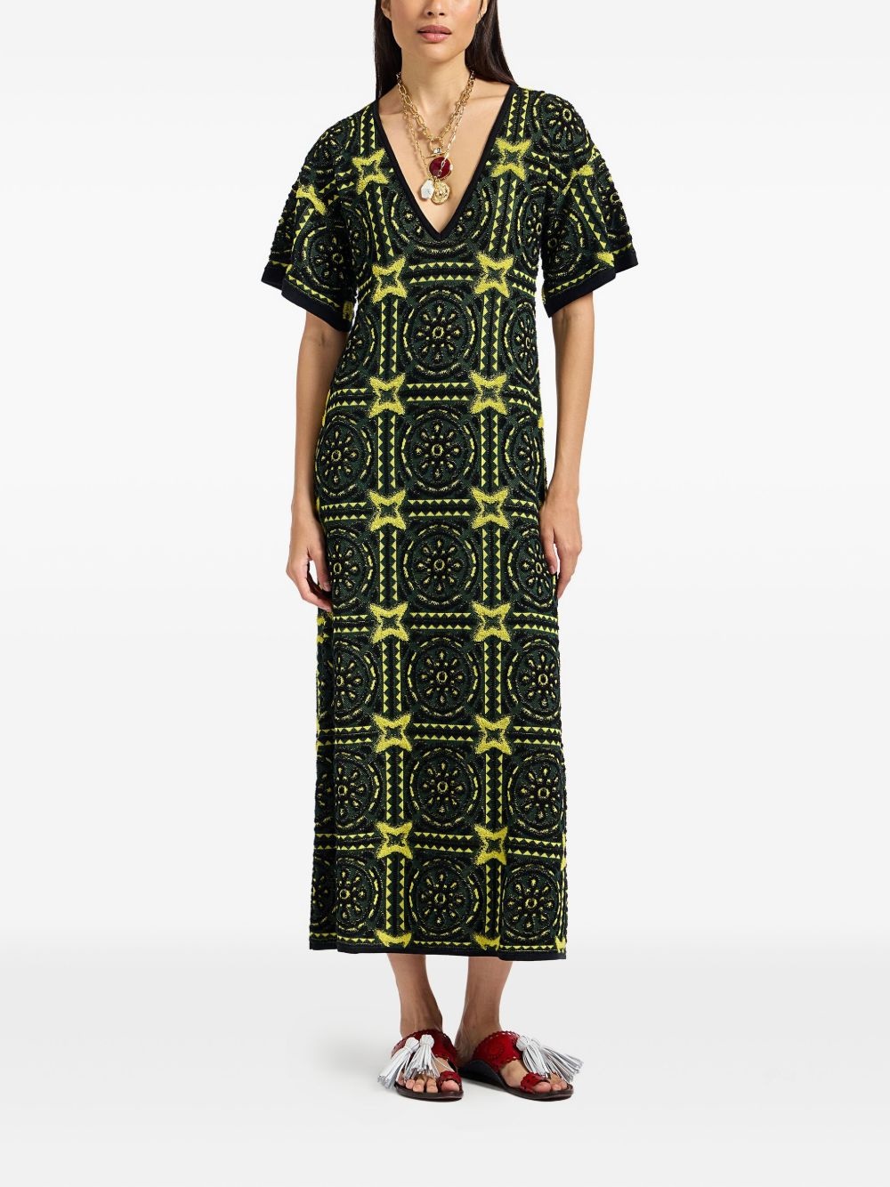geometric-embroidered midi dress - 2