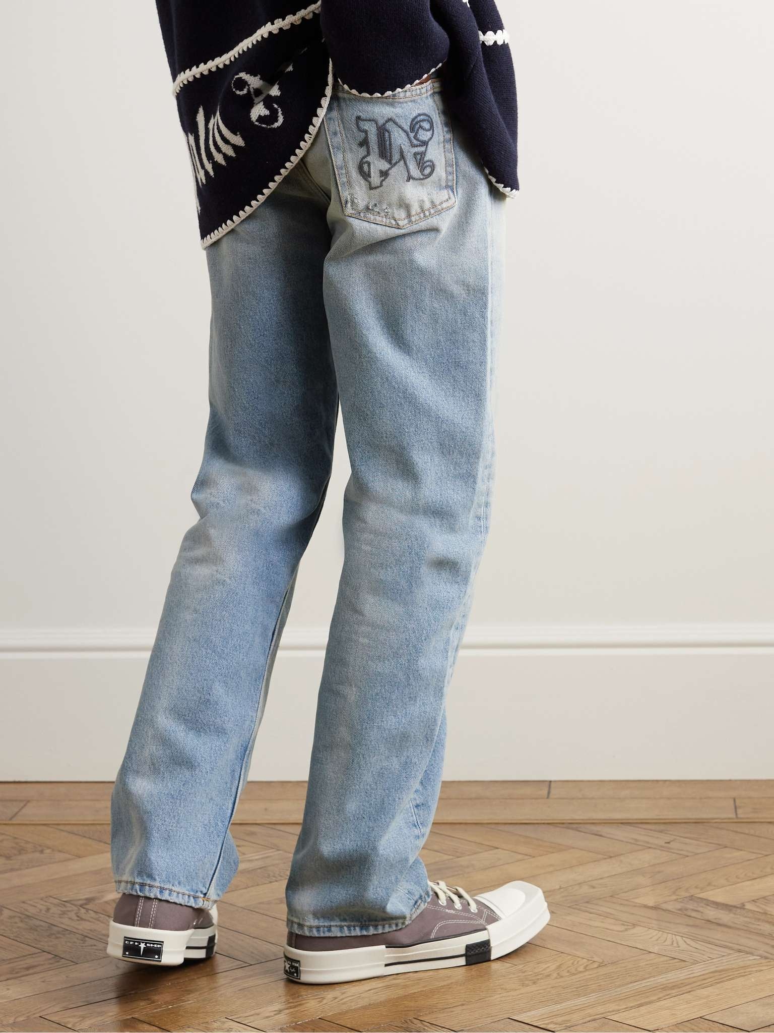 Straight-Leg Logo-Embroidered Distressed Jeans - 4